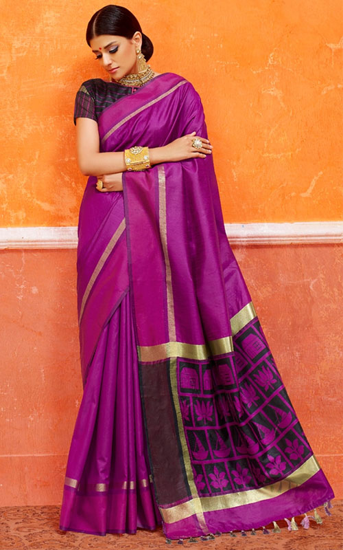 Purple Silk Tussar Saree