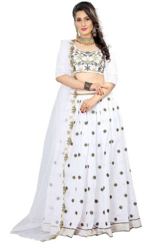 Semi-Stitched Lehenga Choli In White