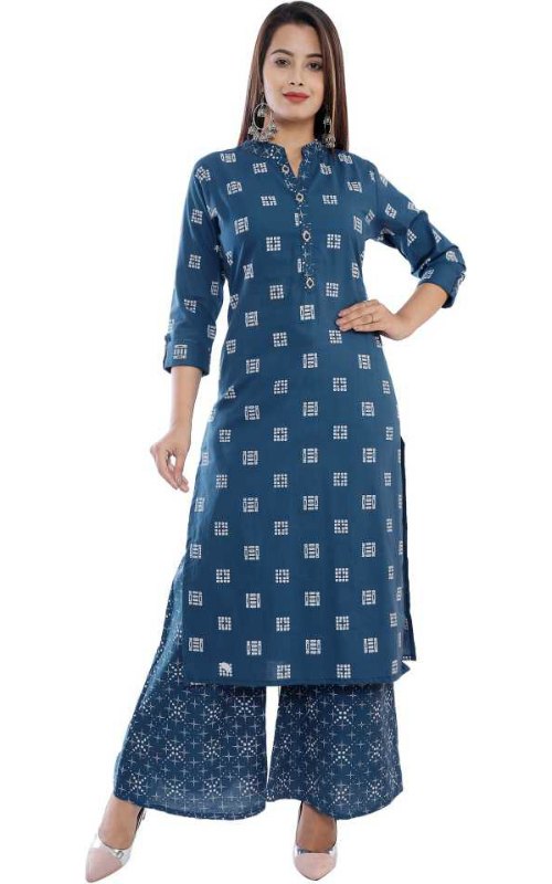 Kurta Palazzo Set With Mandarin Collar