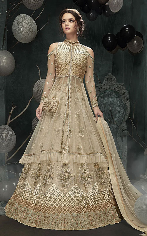 Golden Beige Net Lehenga