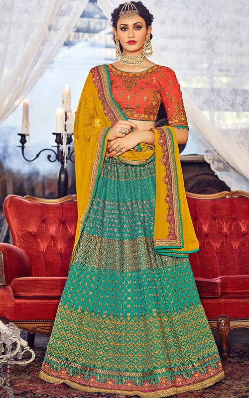 Flared Silk Lehenga with Silk Choli