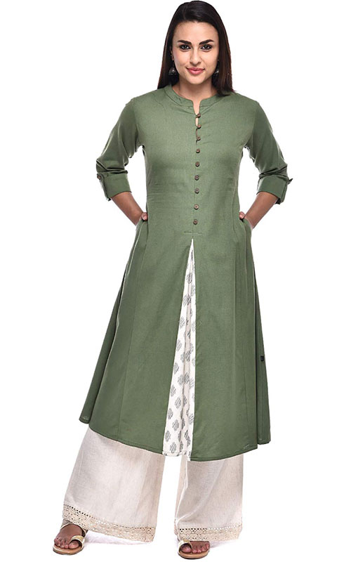 Pista Colour Kurti with Mandarin Collar