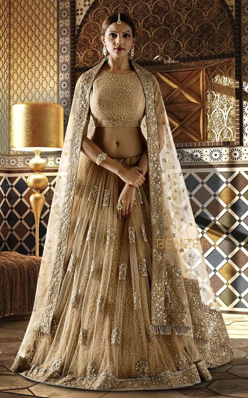 Golden Wedding Lehenga by Benzer