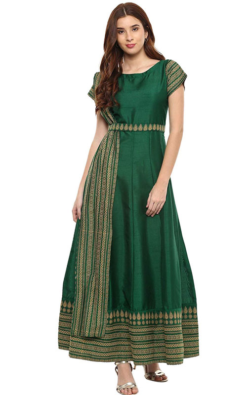 Anarkali Kurti in Green Silk