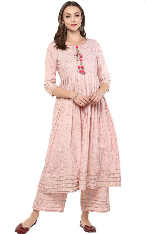 Flared Kurti & Palazzo in Pink