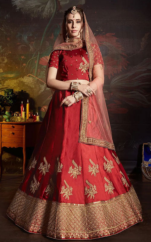 Red Satin Lehenga