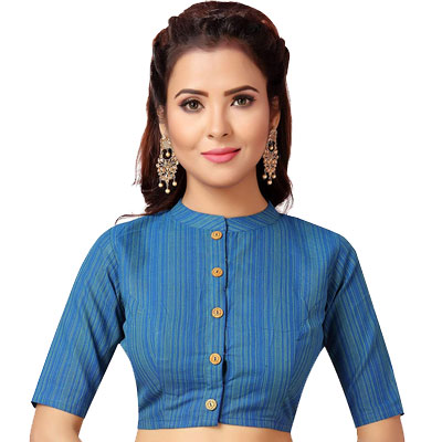 Cotton Blue Colour Readymade Saree Blouse