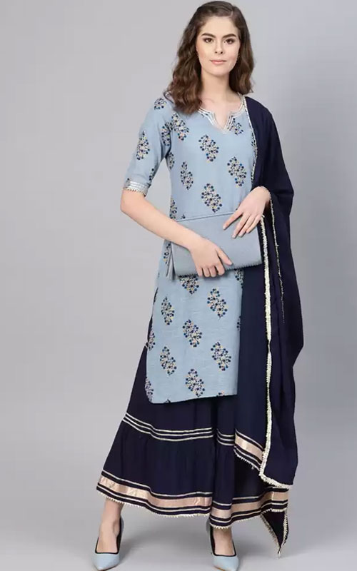 Blue Kurta, Pyjama & Dupatta