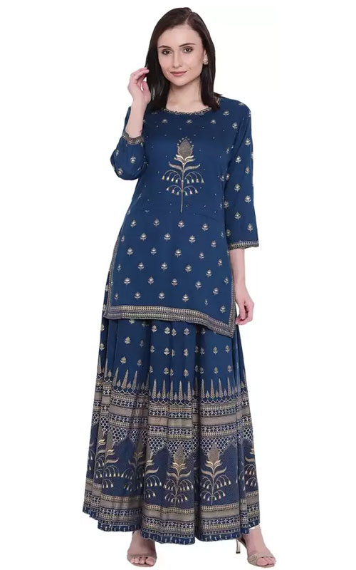 Ethnic Kurti & Skirt Set in Blue