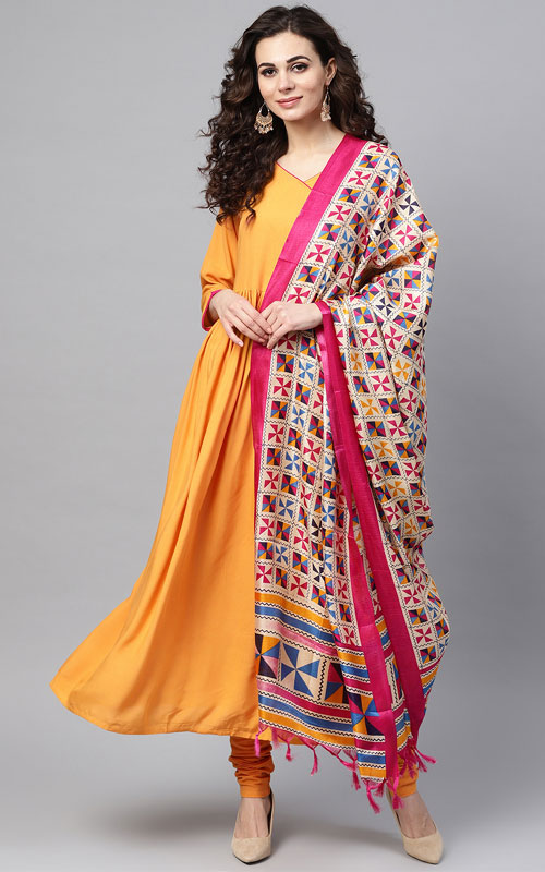 Magenta Kurti with Churidar & Colourful Dupatta