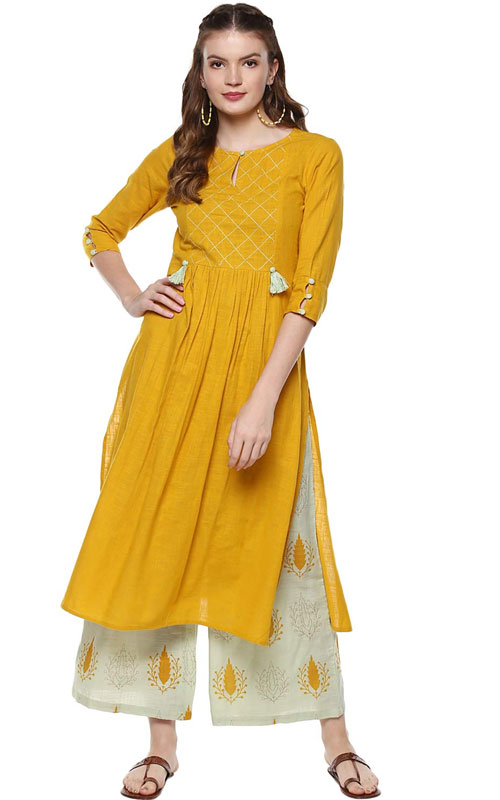 Sage Green / Mustard Kurti with Palazzo Pants