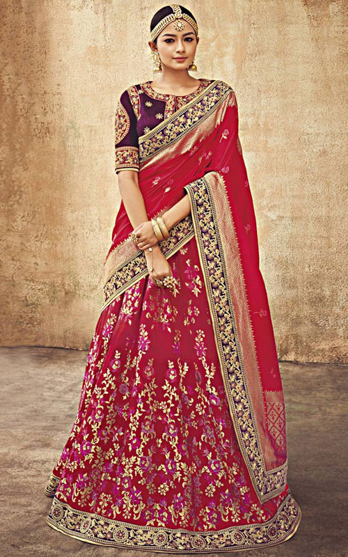 Banarasi Silk Lehenga with Floral Zardozi