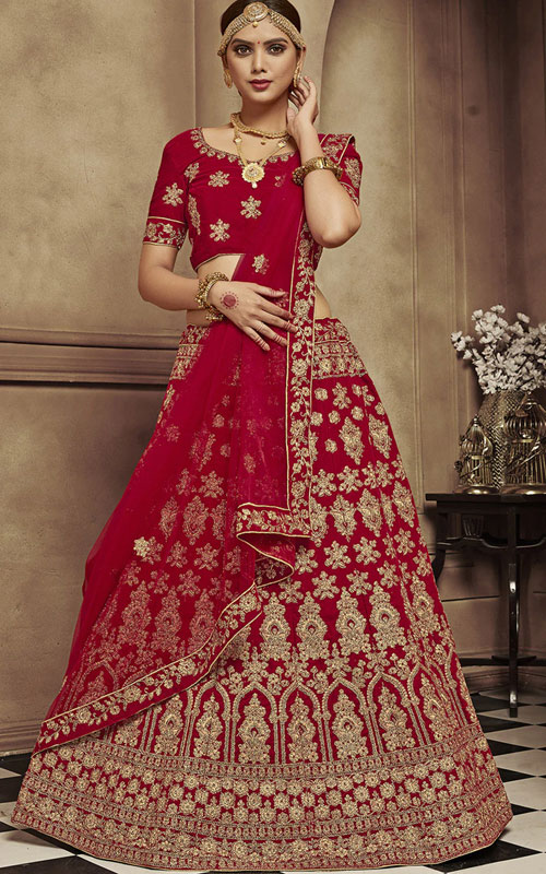 Red/Maroon Lehenga with Beautiful Zari Embroidery