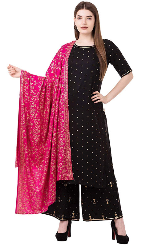 Sanganeri Kurti with Matching Palazzo & Bright Pink Dupatta