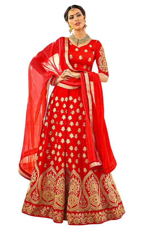 Red and Gold Embroidered Lehenga 