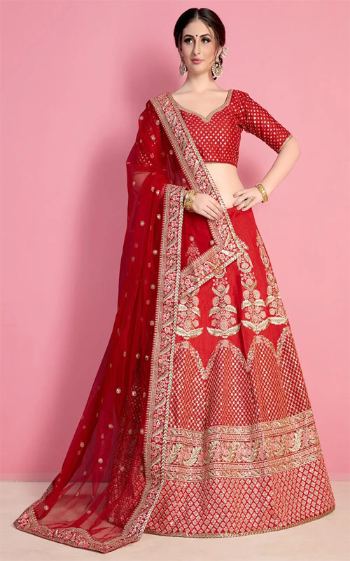 Red Art Silk Lehenga 