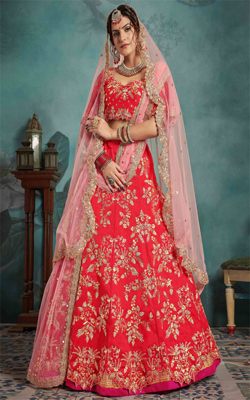 Floral Embroidered Lehenga with Double Dupatta