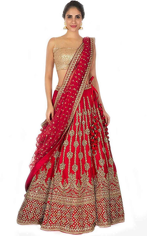 Red Taffeta Silk Lehenga