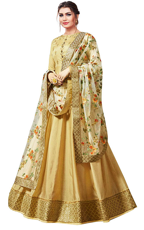 Silk Embroidered Anarkal Salwar Suit 