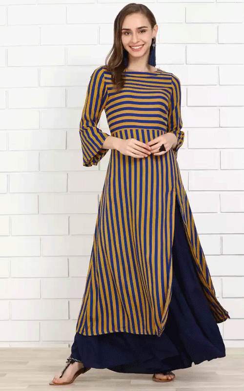 Striped Kurti with Fashionable Front Slit