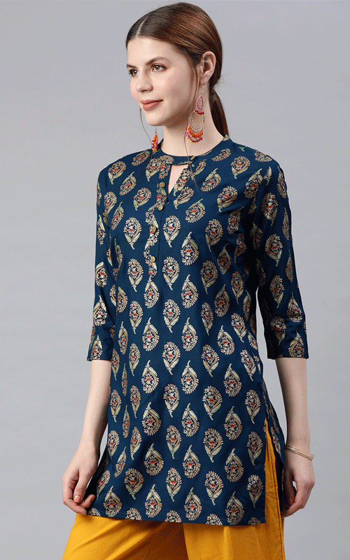 Teal Blue Printed Kurti