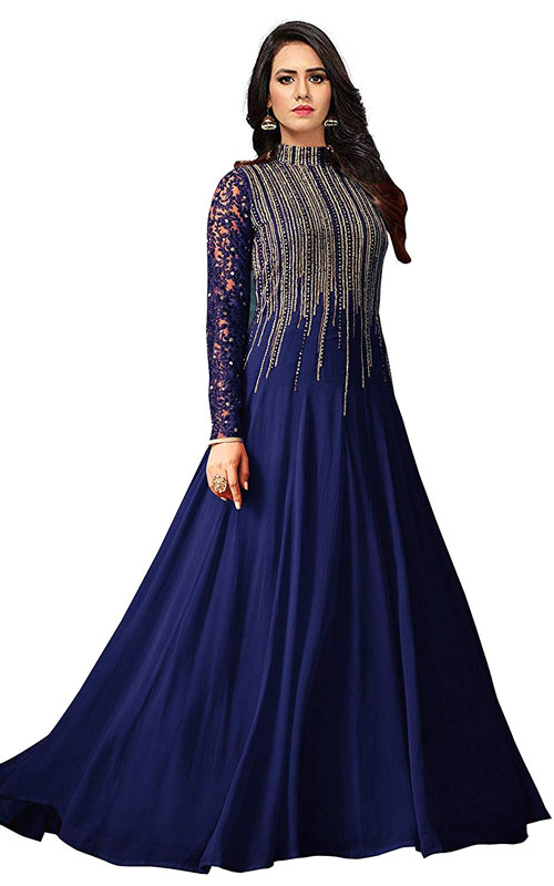 Faux Georgette Embroidered Anarkali Semi Stitched Salwar Suit Gown