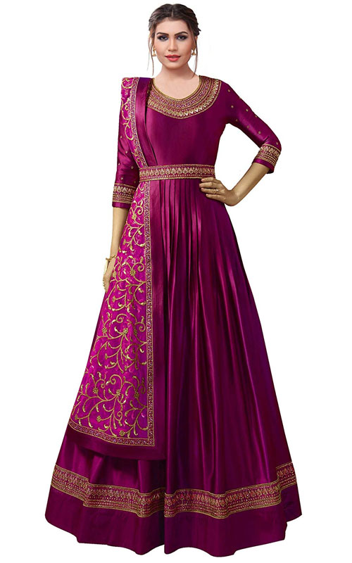 Georgette Anarkali Embroidered Semi Stitched Salwarsuit