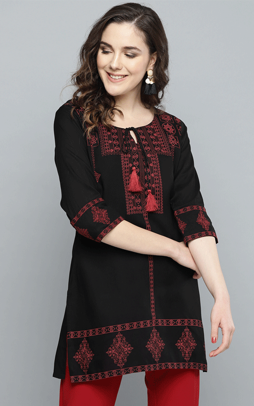 Short Black Kurti with Cute Latkan Neck