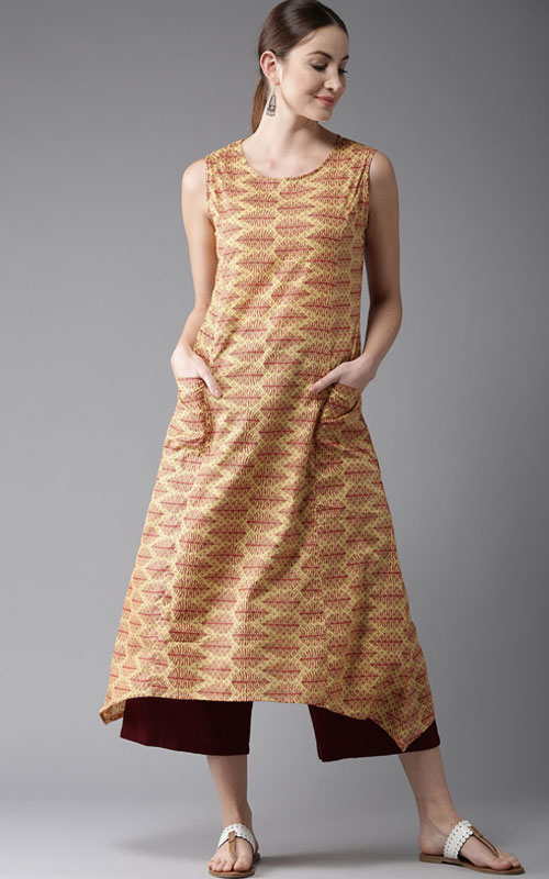 Beige Kurti with Stylish Hemline