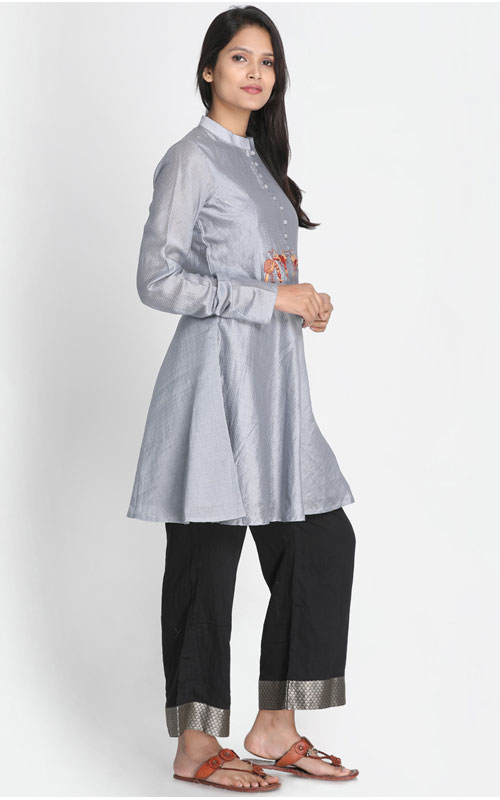 Grey Checked Anarkali with Embroidered Detail