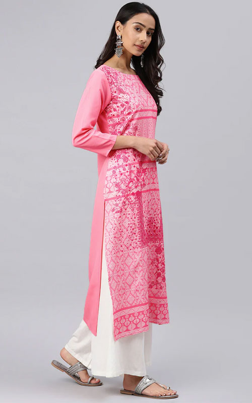 Cute Long Kurti with Pretty Pink Patterns
