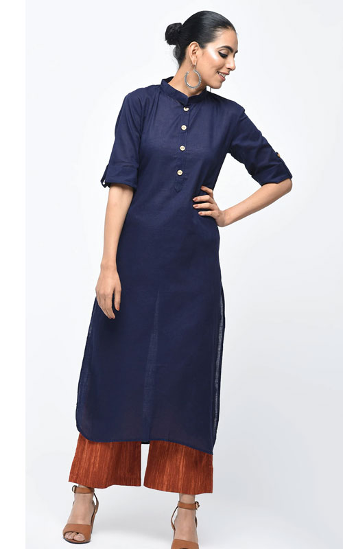 Solid Blue Long Kurta