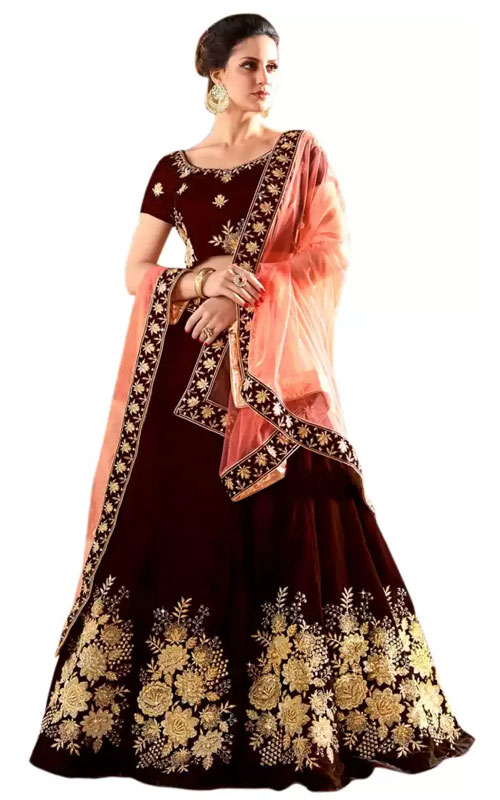 Embroidered Brown Lehenga