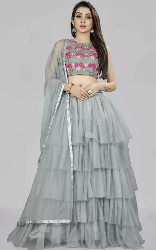 Grey Lehenga with Grey/Pink Choli