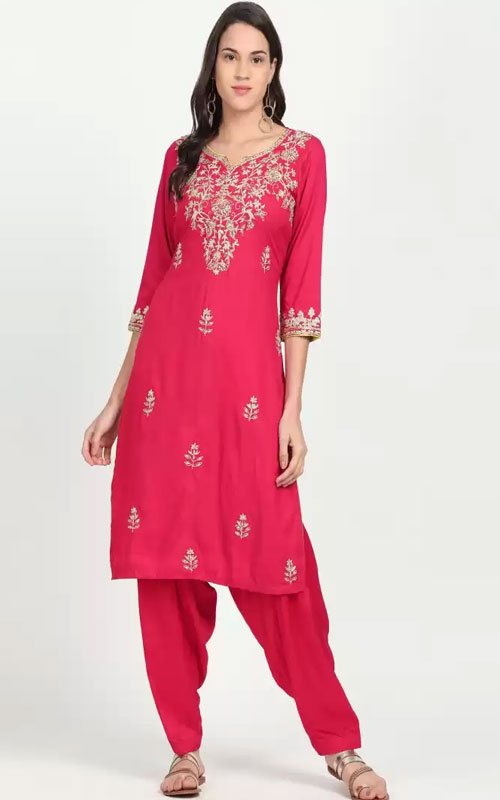Embroidered Kurta Salwar And Dupatta Set