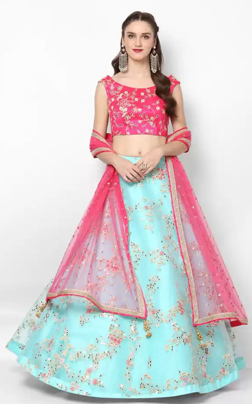 Embroidered Semi Stitched Lehenga Choli
