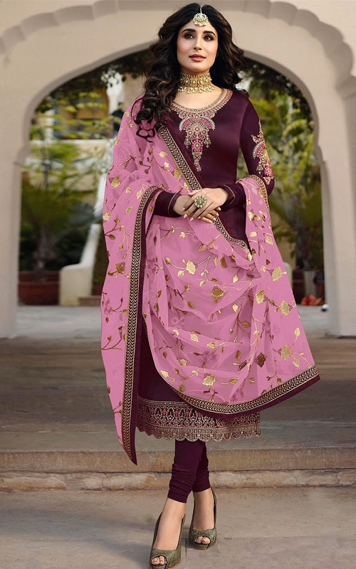 Wine Purple Embroidered Suit