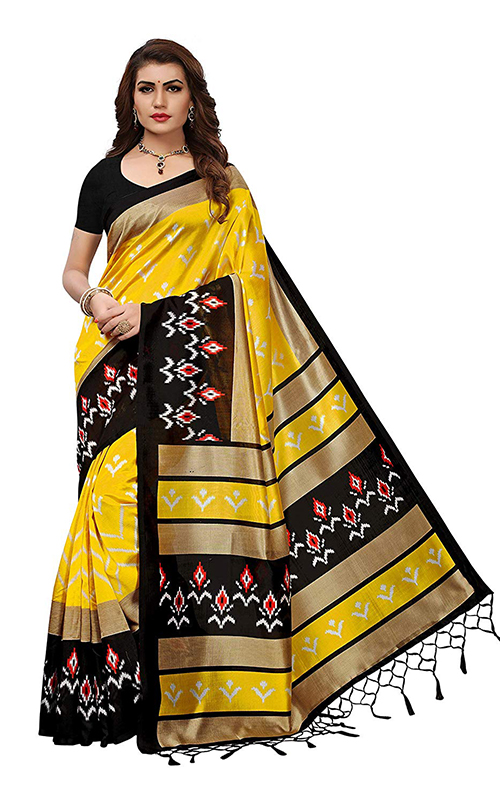 Yellow And Black Mysore Silk Saree  