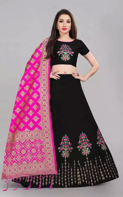 Black Lehenga Choli Set with Pretty Embroidery