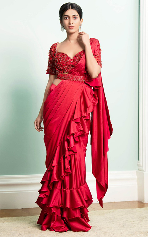 Ruffle Saree With Belt