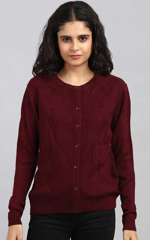 Maroon Front Button Cardigan