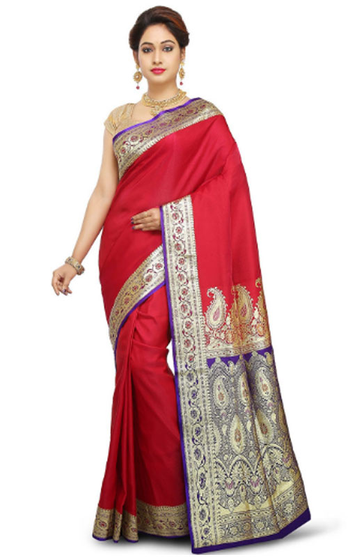 Red And Blue Banarasi Saree