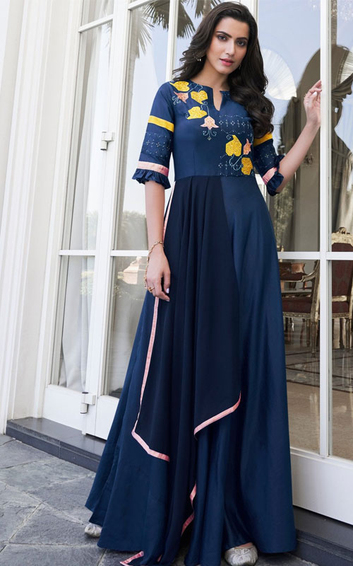 Navy Blue Long Ethnic Gown Kurti