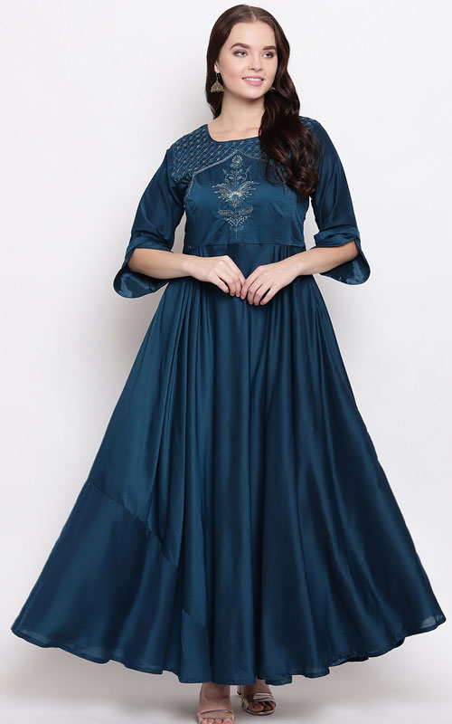 Prussian Blue Handwork Anarkali Kurti