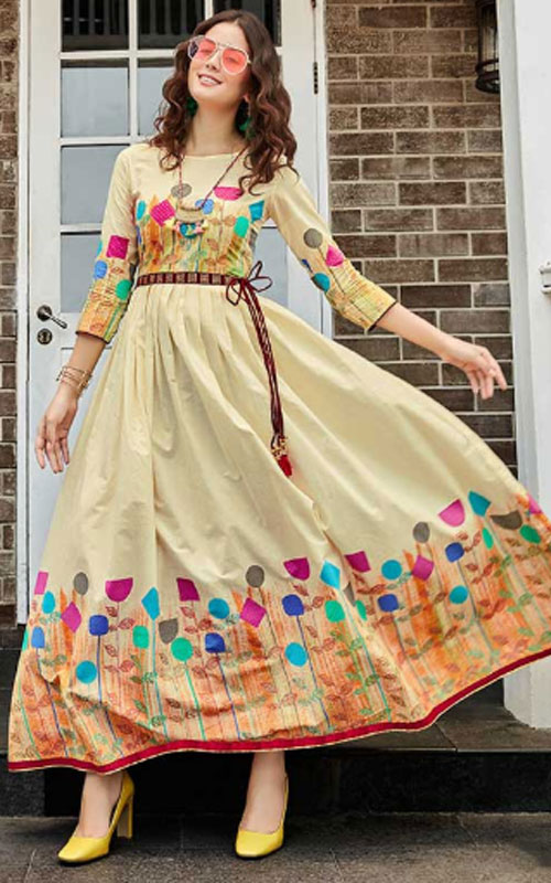 Cream Color Kurti With Belt