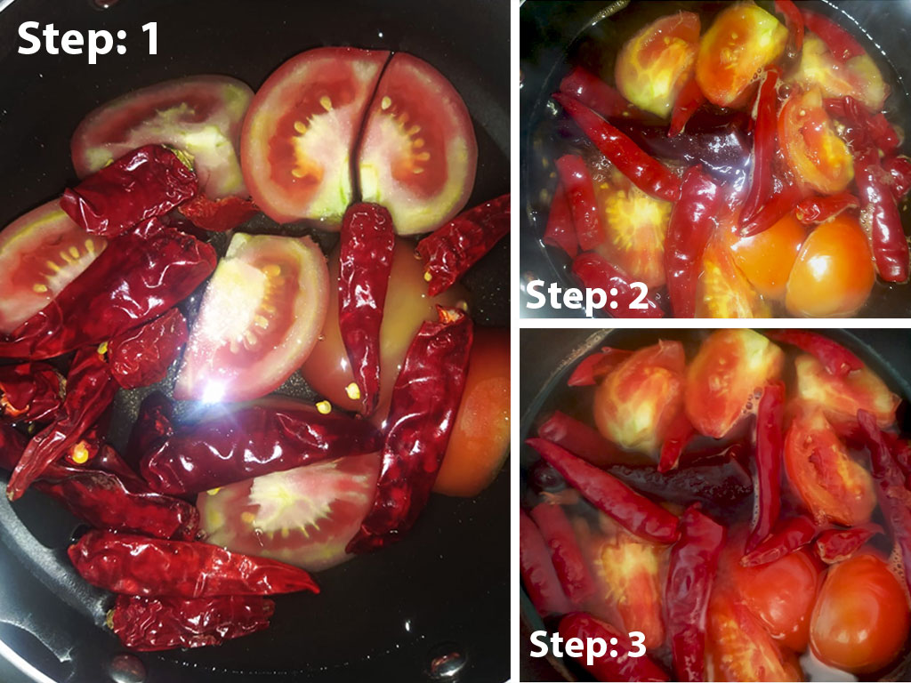 Boil Red Chillies And Tomatoes