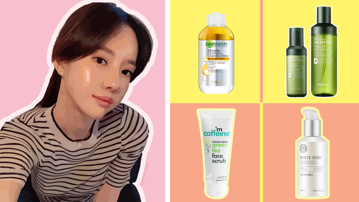 Korean Girl And Four Facial Products
