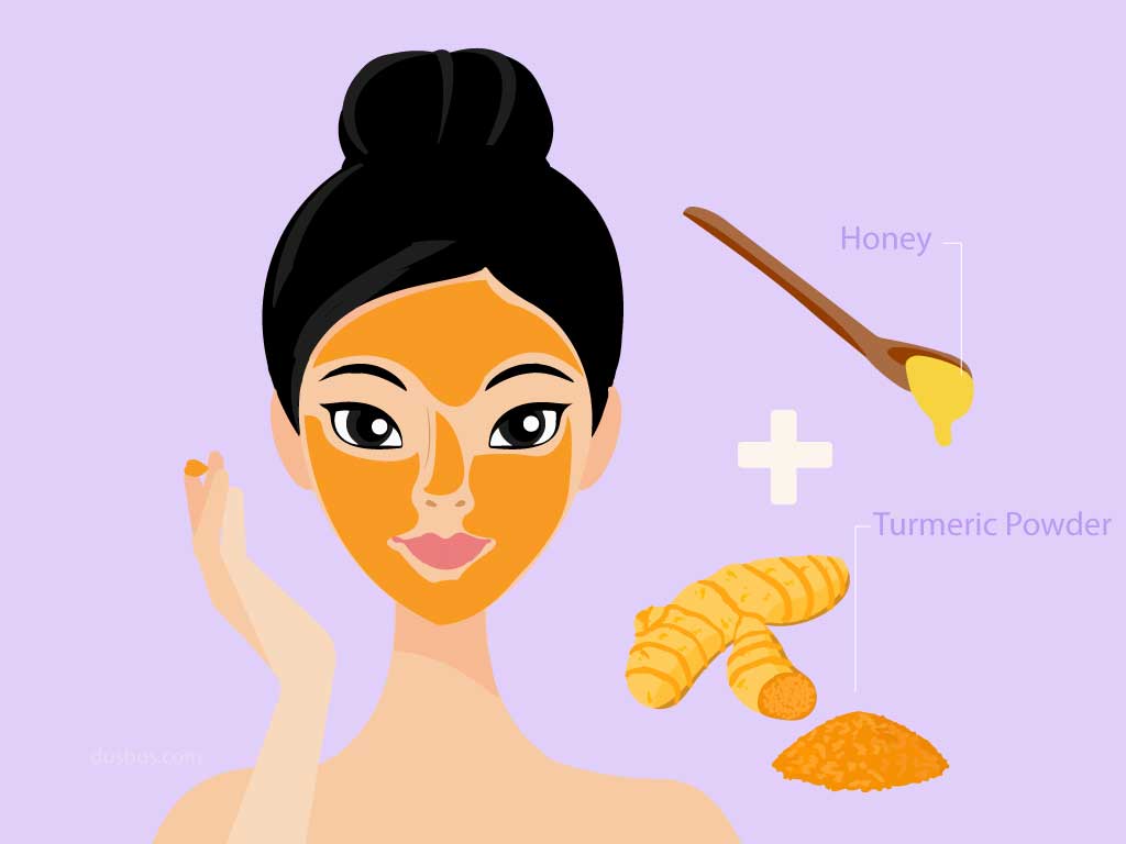 Girl applying a mix of raw honey and turmeric powder on her face