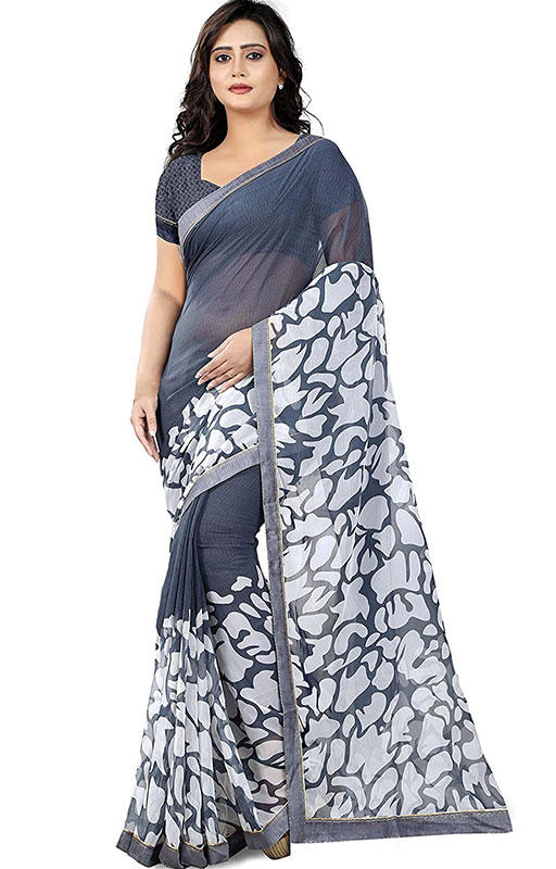Chiffon Half and Half Printed Saree