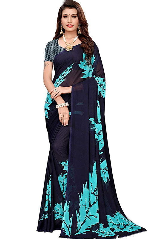 Dark Blue Printed Georgette Saree